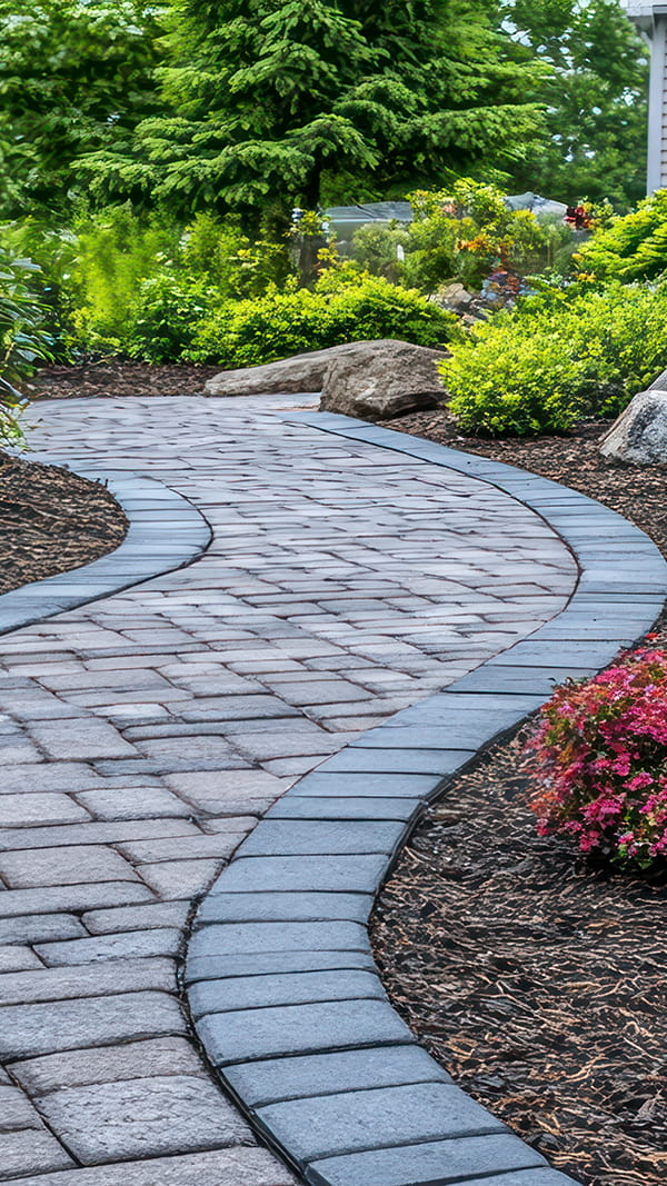 Custom-designed paver pathways installed in Edison, New Jersey Paver sidewalks and walkways installed by Northeastern PMC in Edison, New Jersey